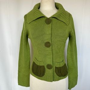 BIBELOT 100% ITALIAN MERINO WOOL GREEN SHAWL COLLAR CARDIGAN SWEATER SzM